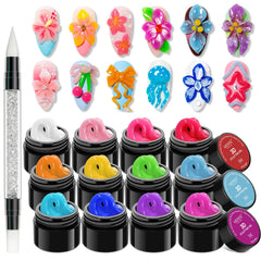 MIZHSE 12 colors 3D nail gel set packaging highlights premium kit for home manicures.