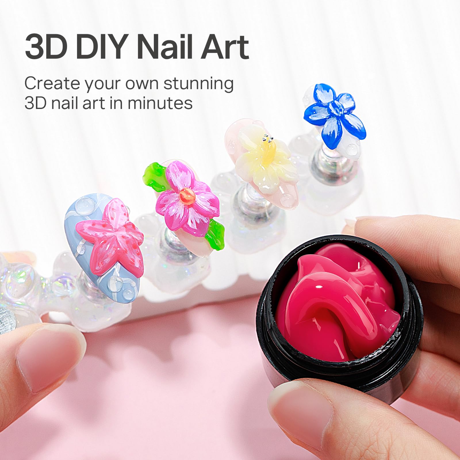 MIZHSE 3D nail gel flowers sculpt demonstrates intricate decorative possibilities.
