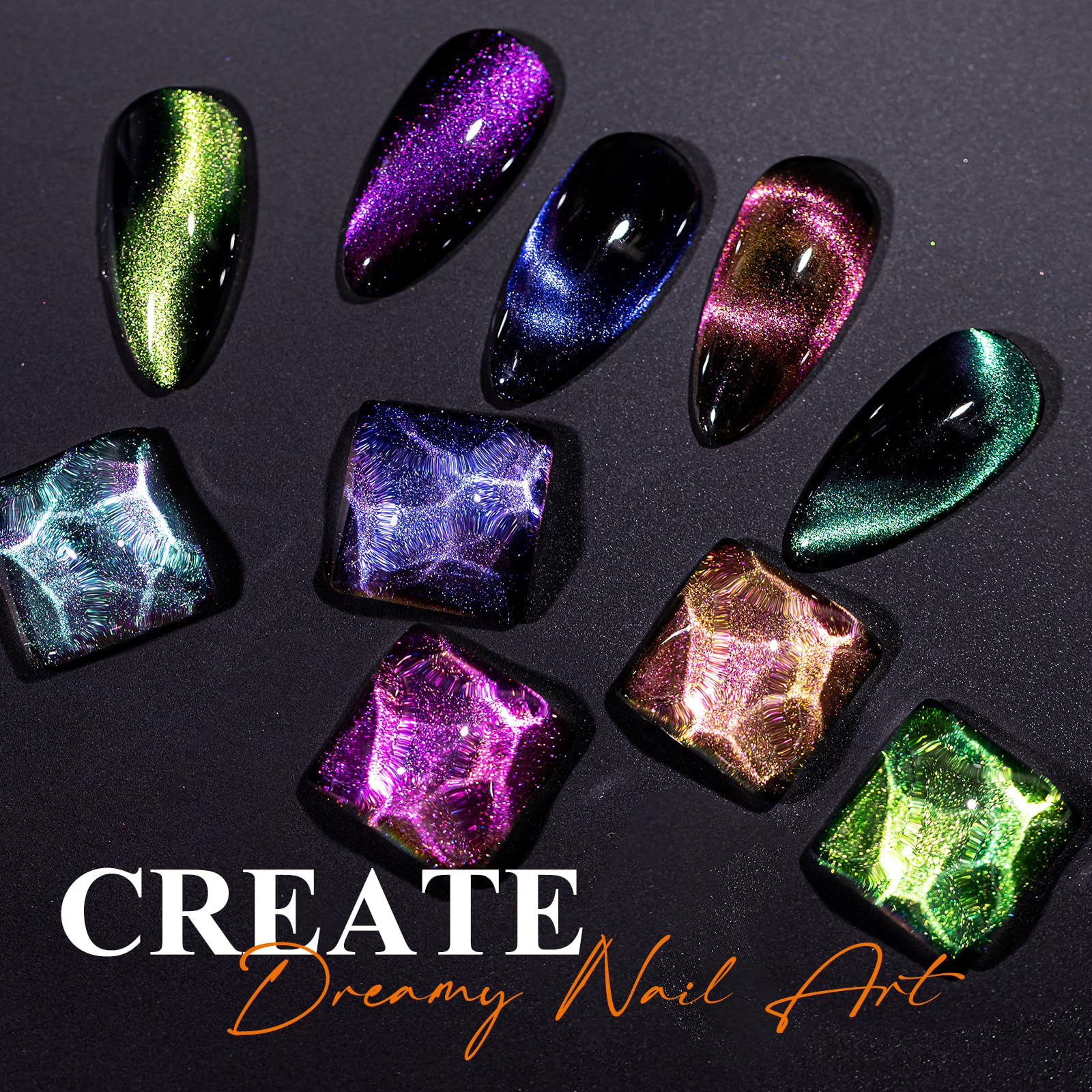 MIZHSE cat eye gel polish swatch shows color-changing shimmer under light.