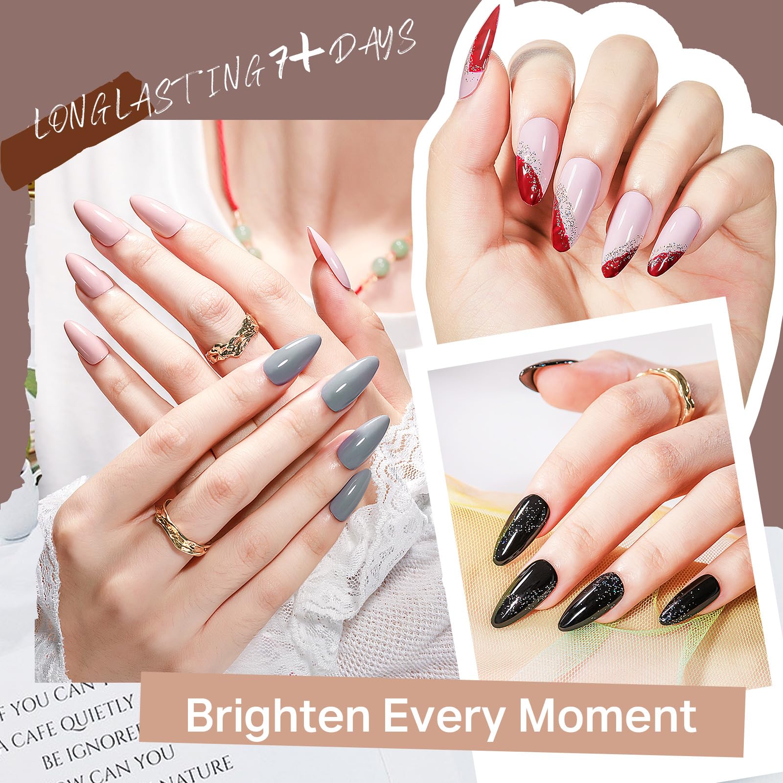 MIZHSE glitter finish bottle captures shimmering nail polish texture