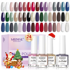 MIZHSE quick dry nail polish set swatches show 24 colors for fall and winter