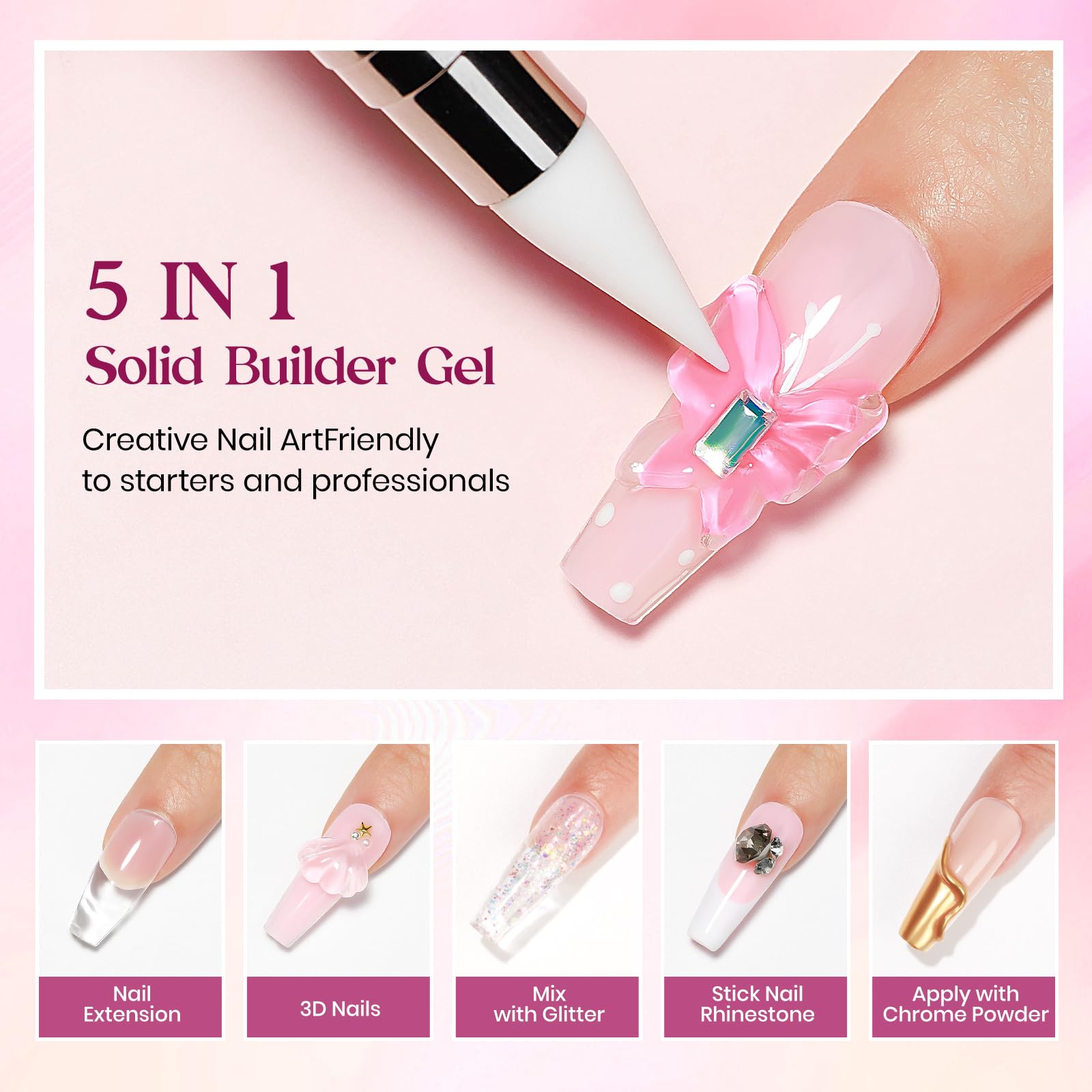 MIZHSE Solid Builder Gel color close-up highlights the smooth, non-sticky texture for precise sculpting.