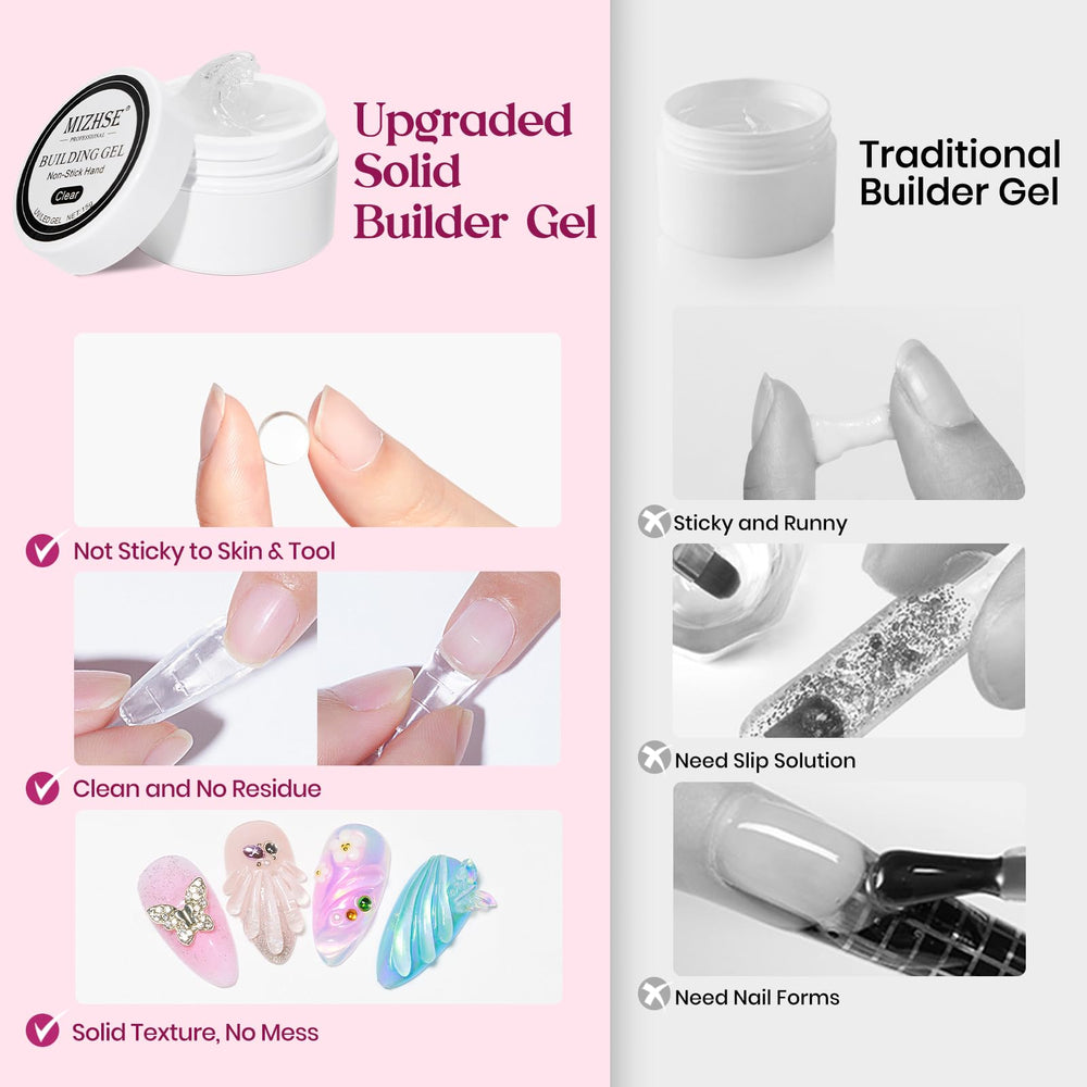 MIZHSE extension demo displays gel-driven nail extensions and sculpting.