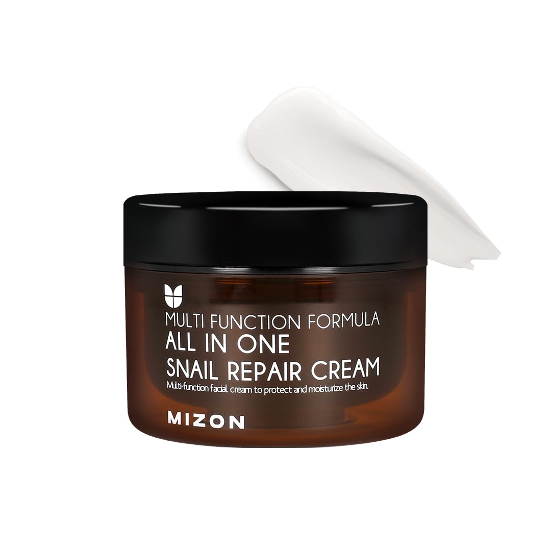 MIZON AllinOne Snail Repair Cream jar close-up shows hydrating texture