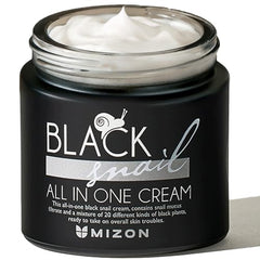 MIZON Black Snail All-In-One Cream jar front view with rich hydration texture.