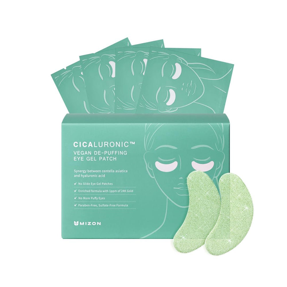 MIZON Cicaluronic vegan eye patch packaging for travel-ready skincare.