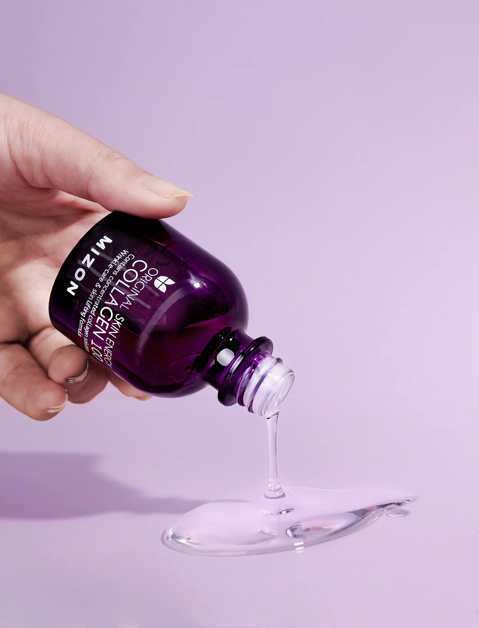 MIZON Collagen 100 ampoule vial detail suggesting firming and elasticity support.