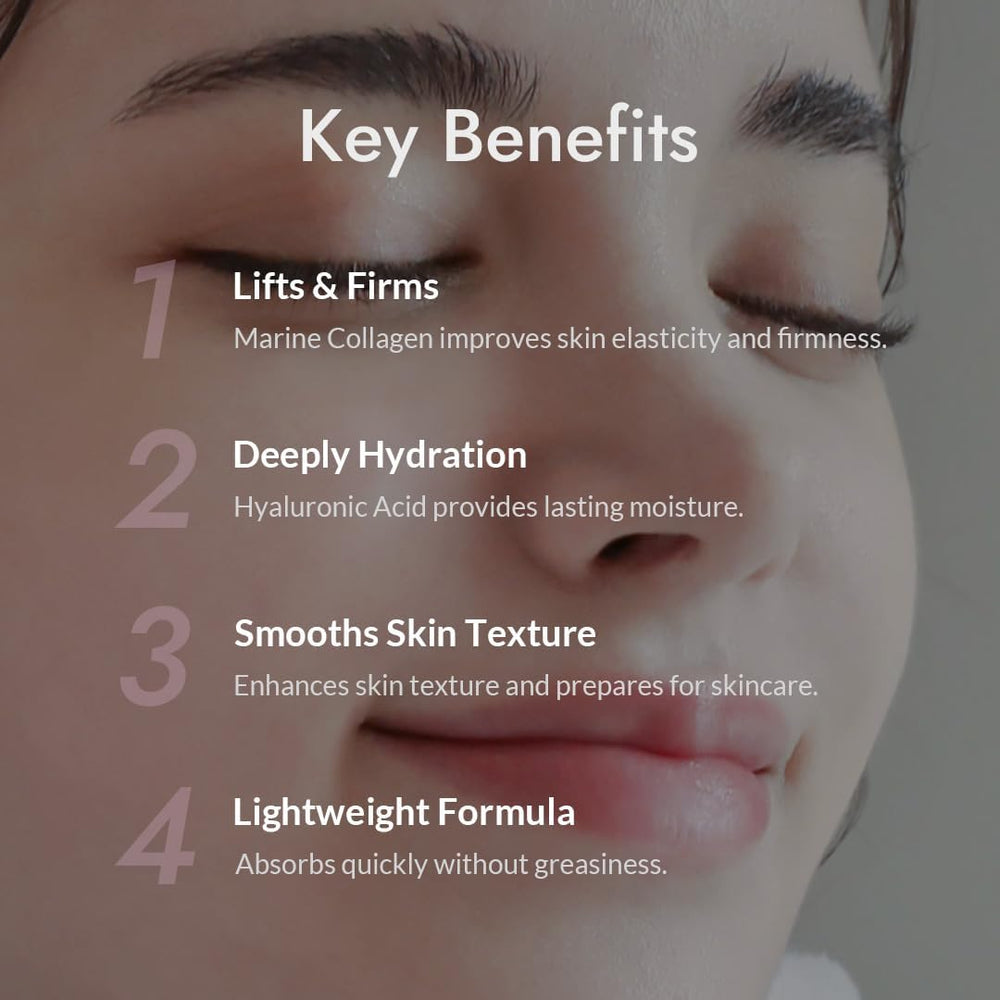 MIZON Collagen Power Lifting Toner ingredients map highlights marine collagen and adenosine for firming.