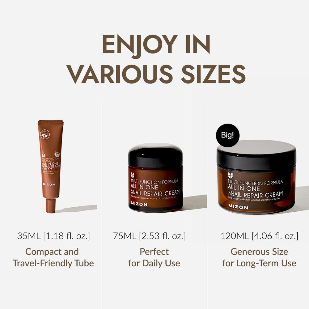 MIZON snail repair cream night-routine setup with complementary products