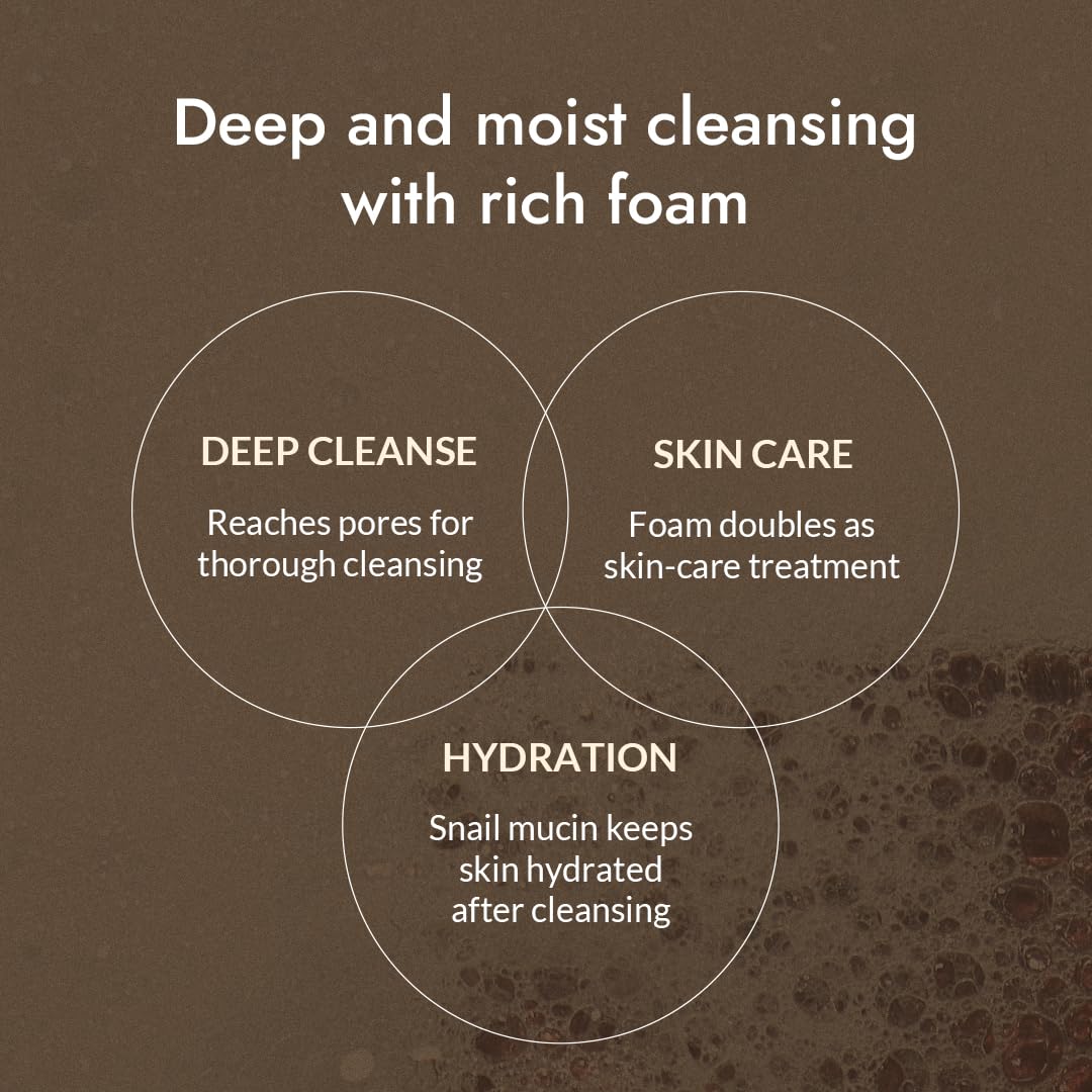 MIZON Snail Repairing Foam Cleanser pump-action shot focusing on easy application.