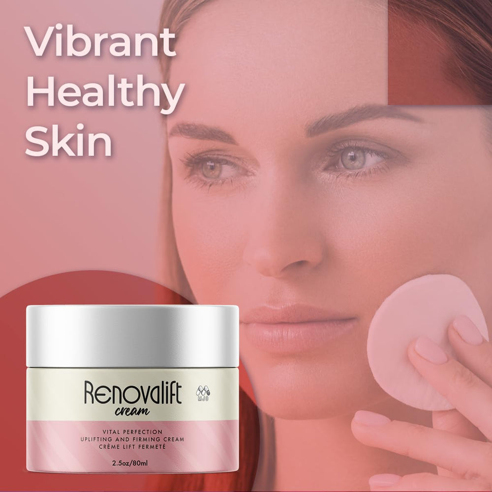 MJO Renovalift cream swirl on hand demonstrates rich hydration for face and neck