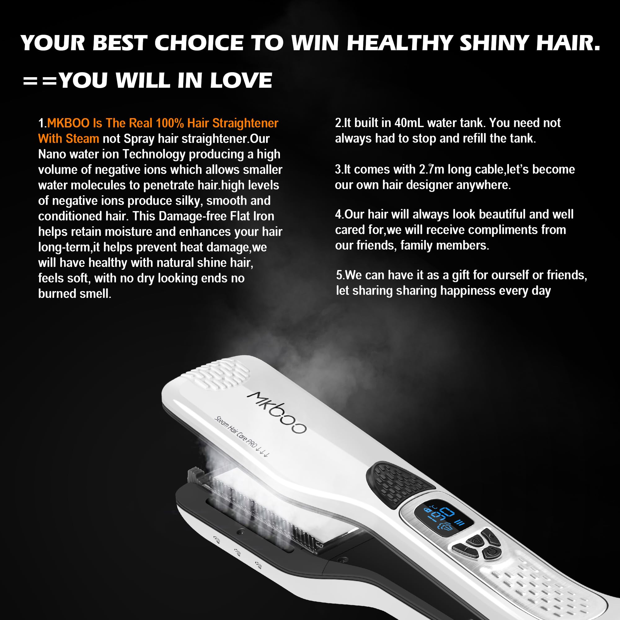MKBOO with 3D combs and titanium plate for snag-free, glossy results