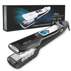 MKBOO hair straightener front view showing sleek black design for smooth hydrated results