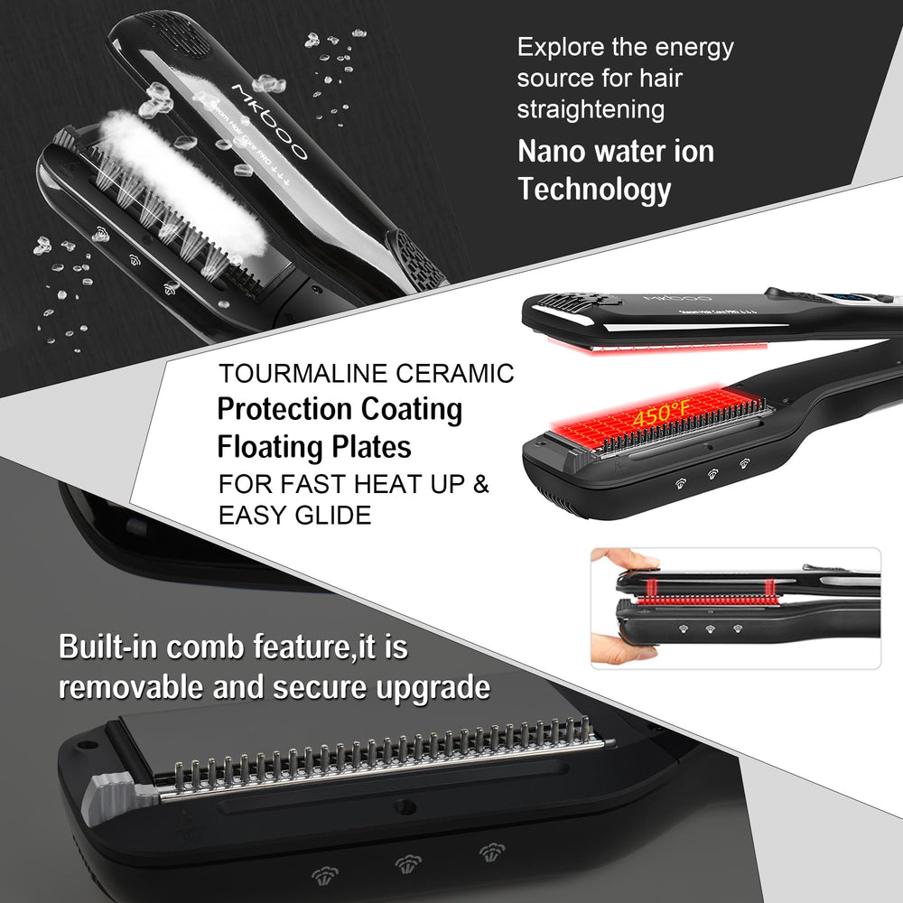 LCD display with removable water tank on MKBOO straightener for easy operation