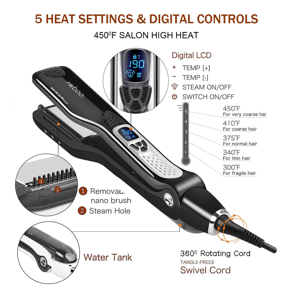 Safety features of MKBOO including auto-off and swivel cord for safe use