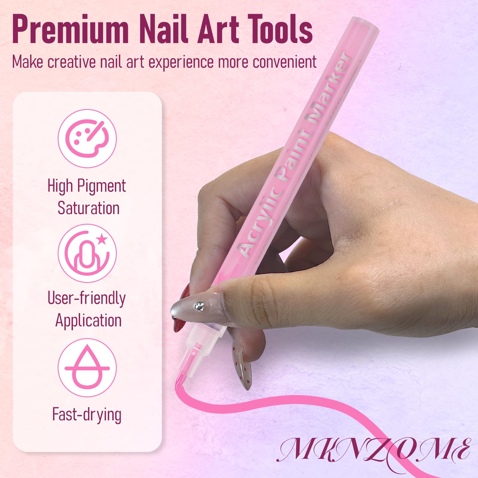 MKNZOME nail art pens secure caps prevent drying between uses.