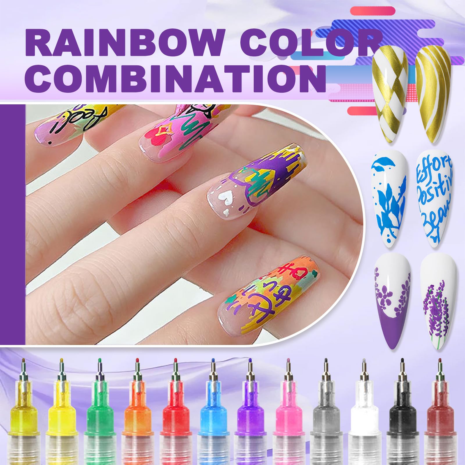 MKNZOME vibrant colors nail art pen with quick-drying pigment for bold designs.