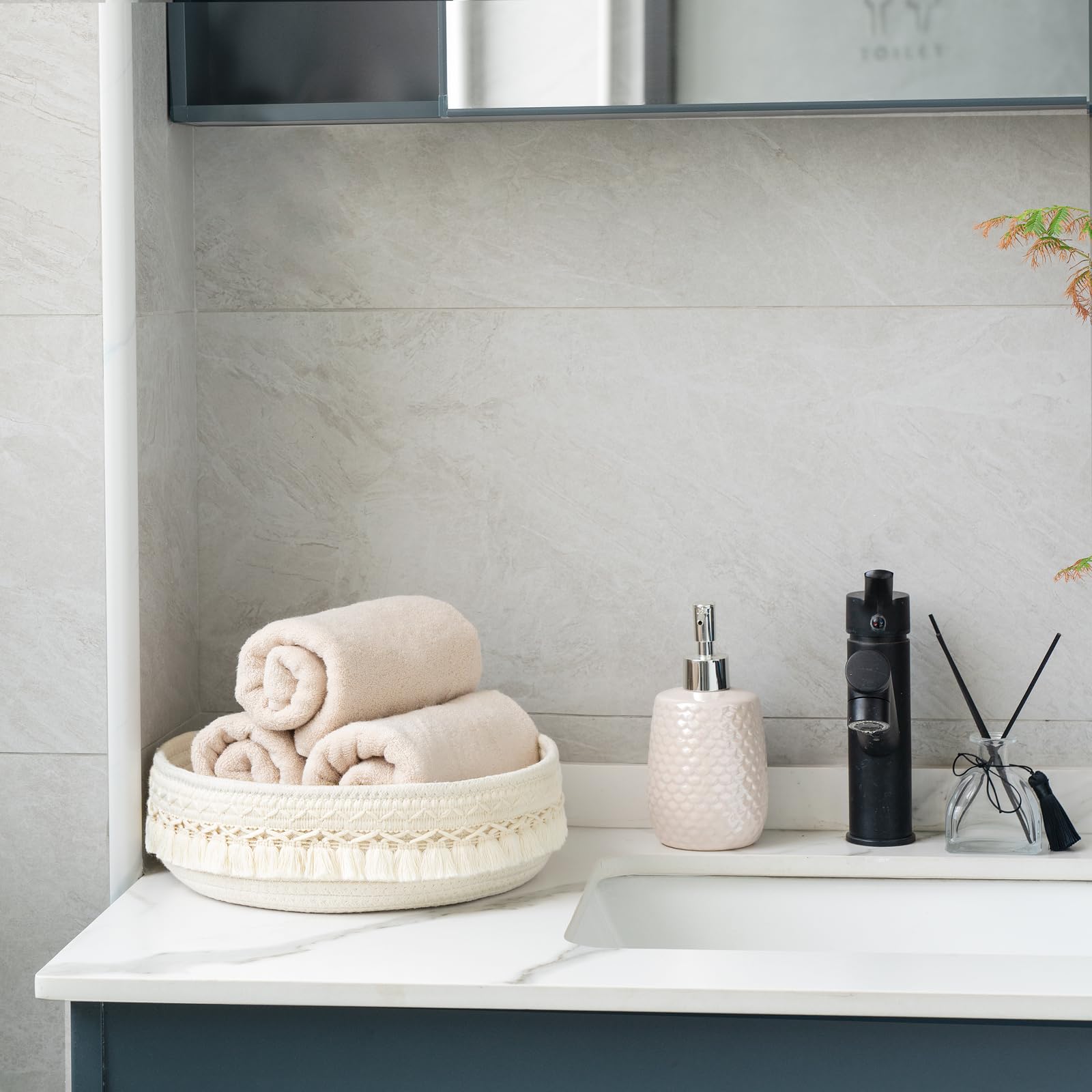 Mkono gift-ready makeup storage basket presents a stylish, practical, organization-ready option.