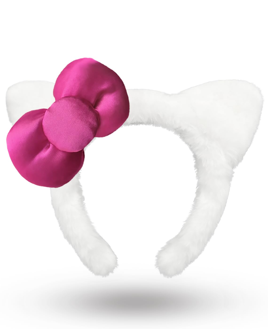 MKPEMEBR kitty headband with pink bow and white ears, soft fluffy comfort for parties.