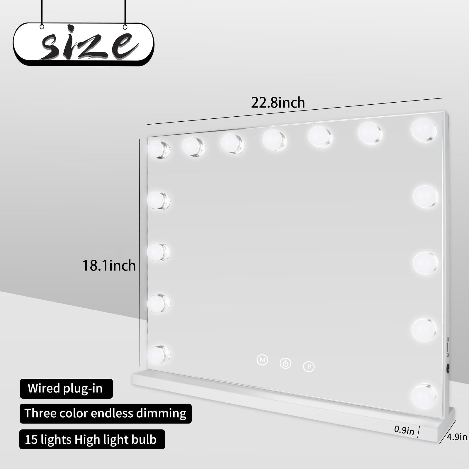 MKupView vanity mirror LED bulbs close-up shows even, shadow-free detail