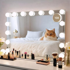 MKupView wall-mounted makeup mirror with lights front view highlights even illumination for makeup