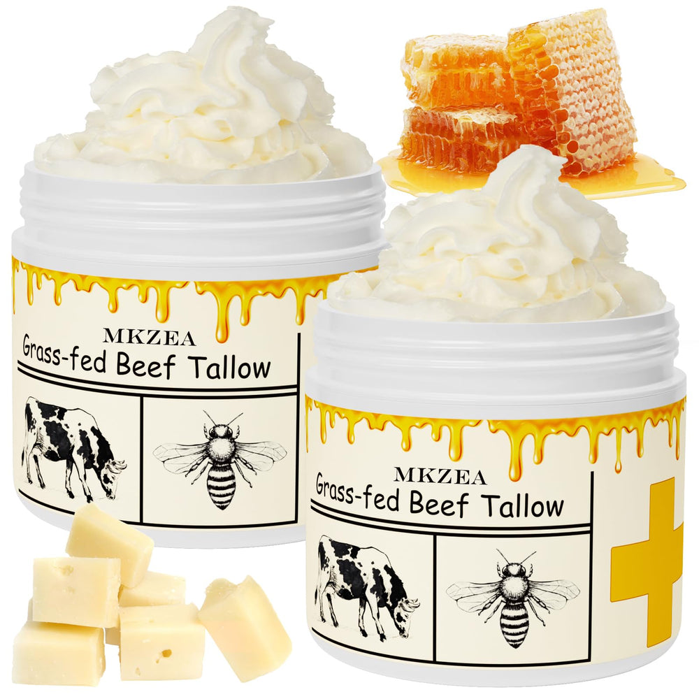 mkzea beef tallow face cream jar demonstrates whipped texture for gentle facial moisture