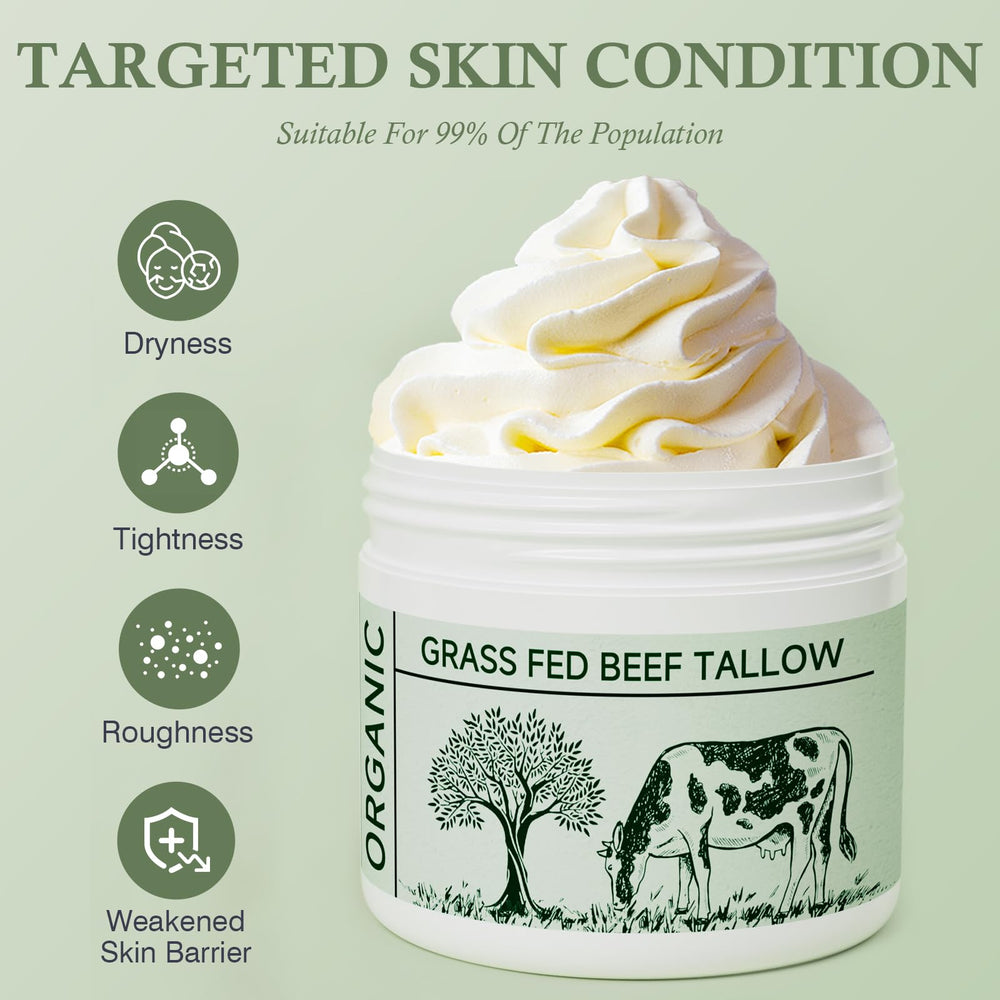 Mkzea beef tallow applied to hands for soft, hydrated skin.