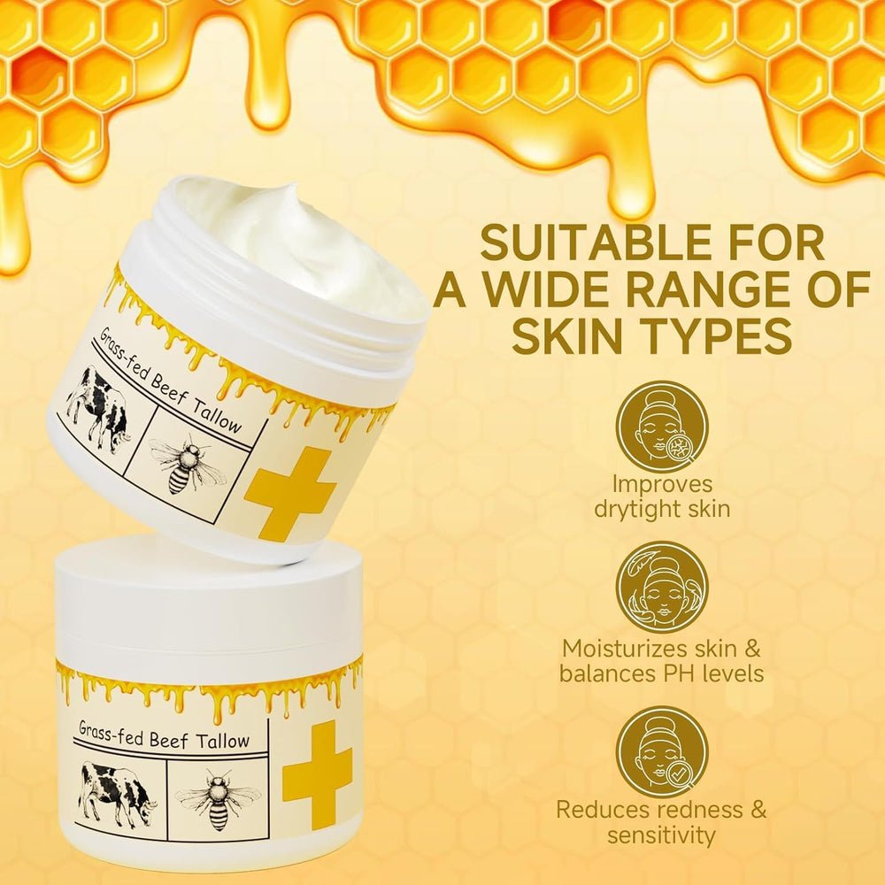 mkzea beef tallow honey cream jar for radiant skin with antioxidant nourishment