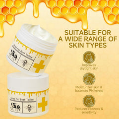 mkzea beef tallow honey cream jar for radiant skin with antioxidant nourishment