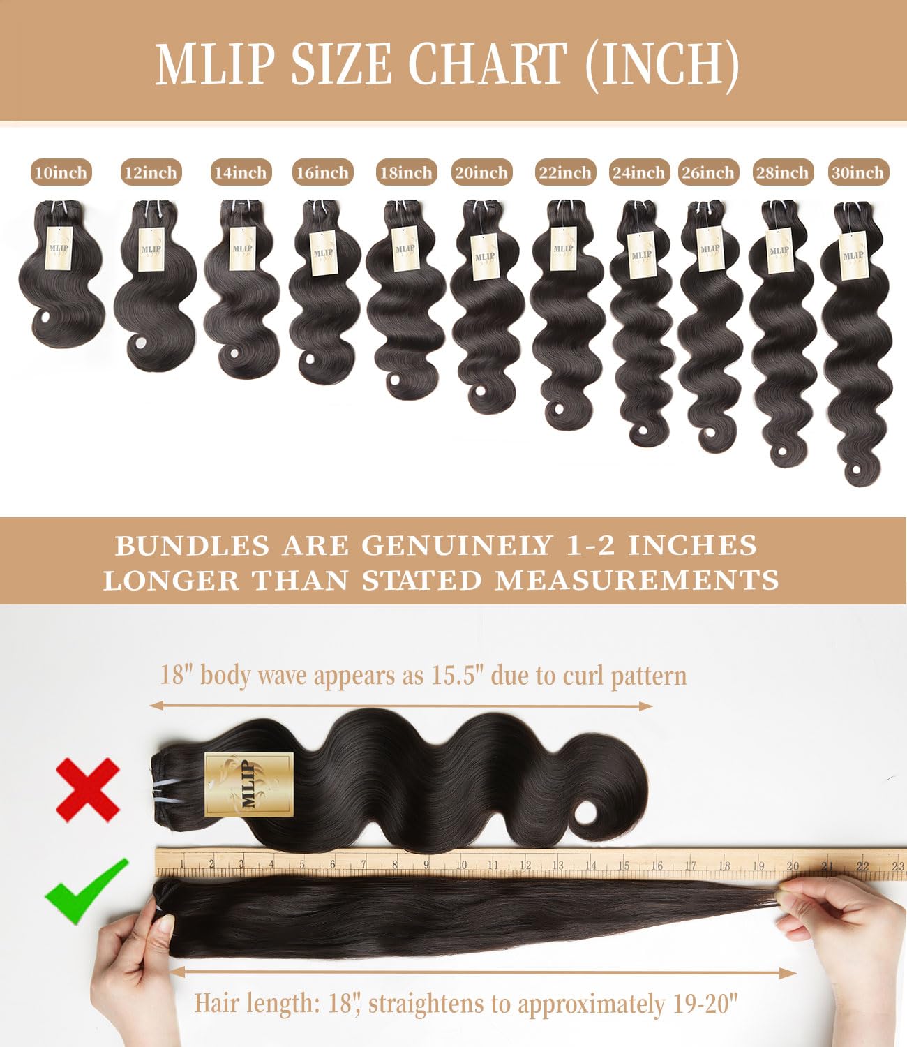 MLIP Raw Indian hair bundles 18-inch body wave ready for seamless styling and versatility.
