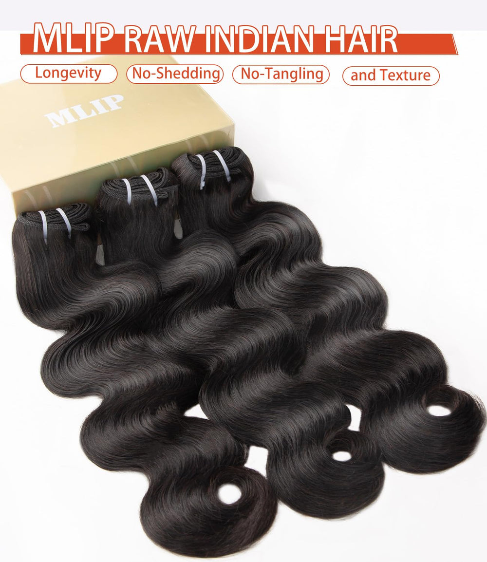 MLIP Raw Indian hair bundles 20-inch body wave offers extended length with natural movement.
