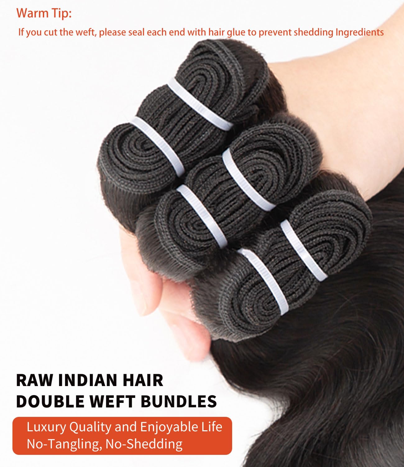 MLIP Raw Indian hair bundles cuticle direction emphasizes tangle-free long-term smoothness.