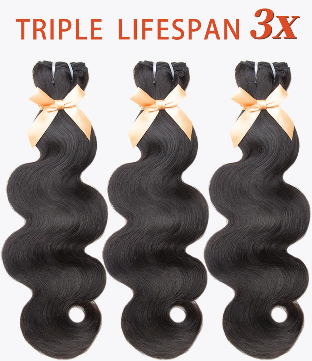 MLIP Raw Indian hair bundles double weft detail highlights durability and low tangling potential.