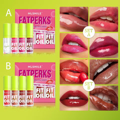 MLSMILE lip oil set swatches displaying eight shades for versatile styles
