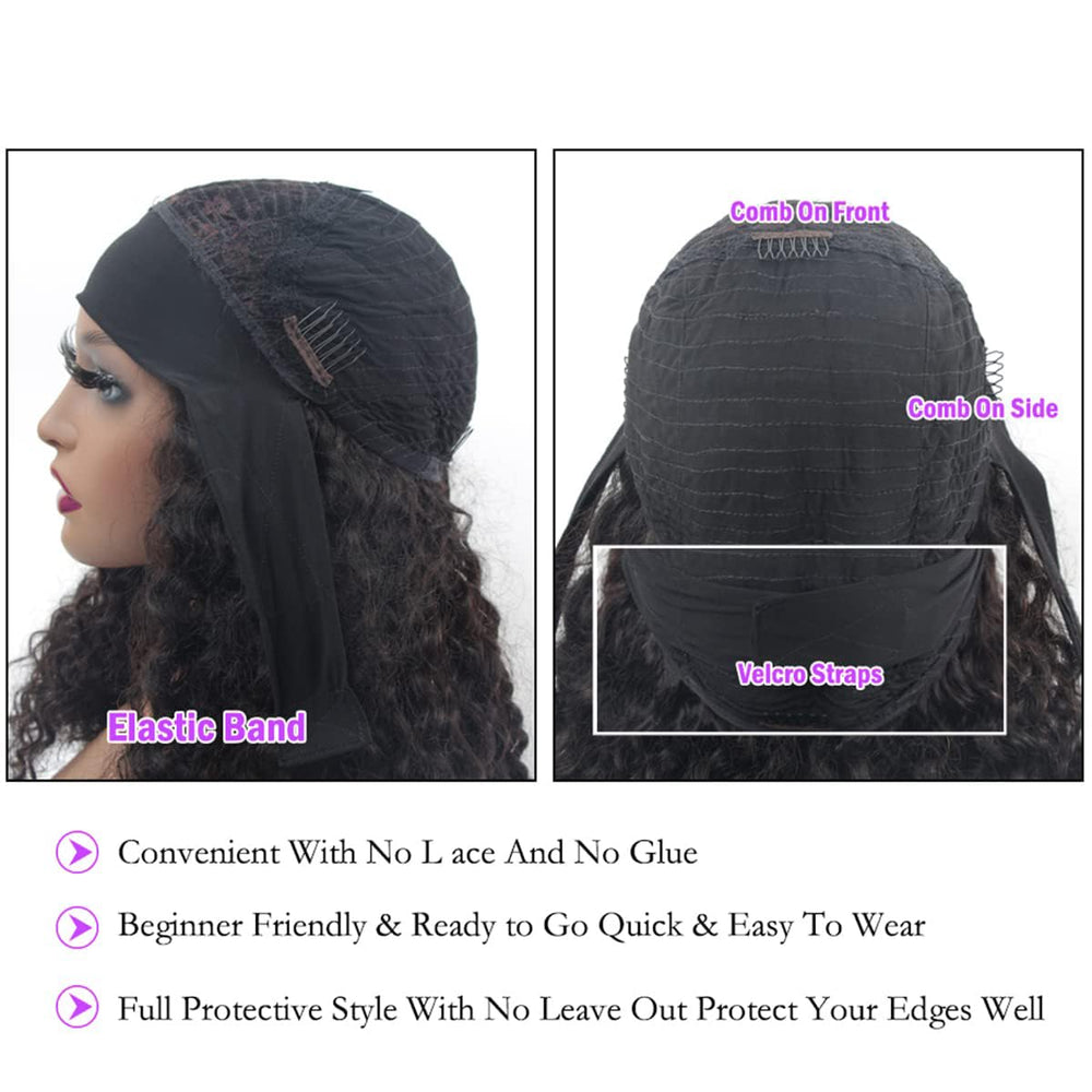 mmiqus headband wig with adjustable strap and four combs for stability