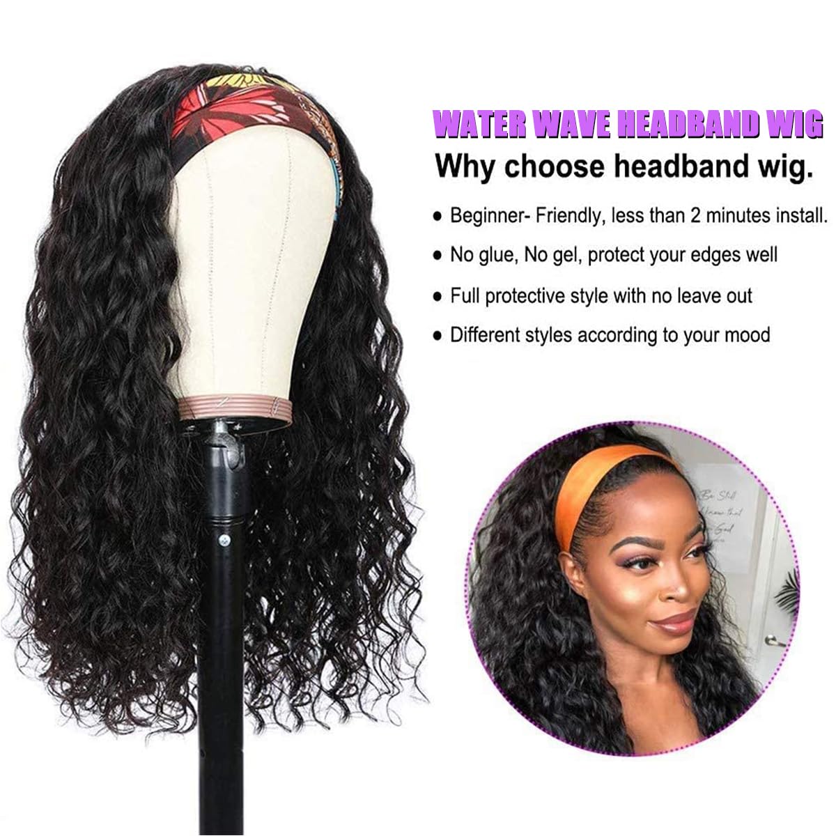 mmiqus headband wig glueless none lace front close-up for secure fit