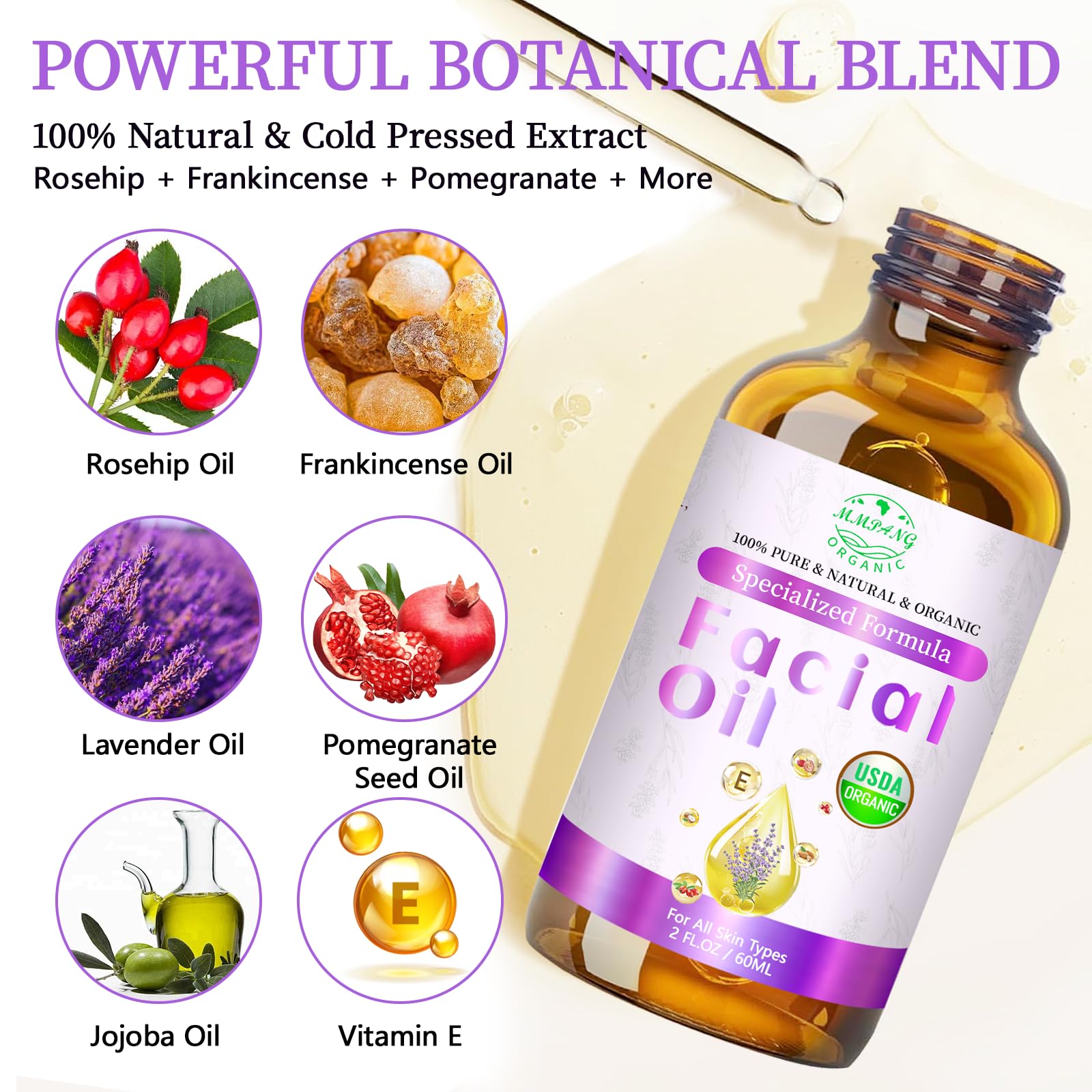 MMPANG cold-pressed rosehip oil massaged into skin for absorption.