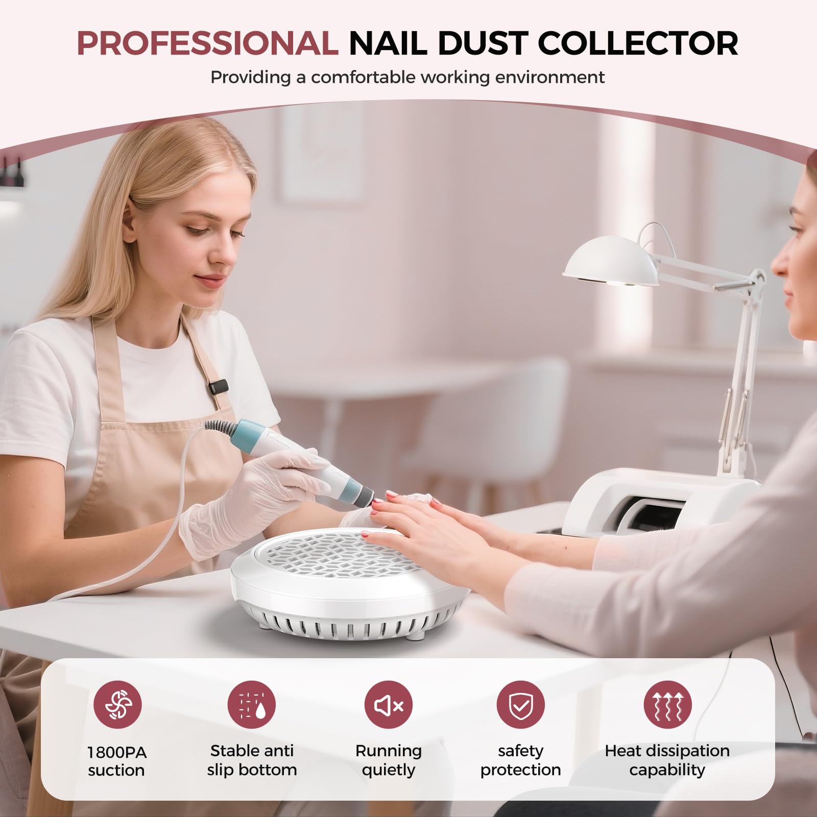 MNAFKT Nail Dust Collector digital panel highlights precise suction settings for versatility.