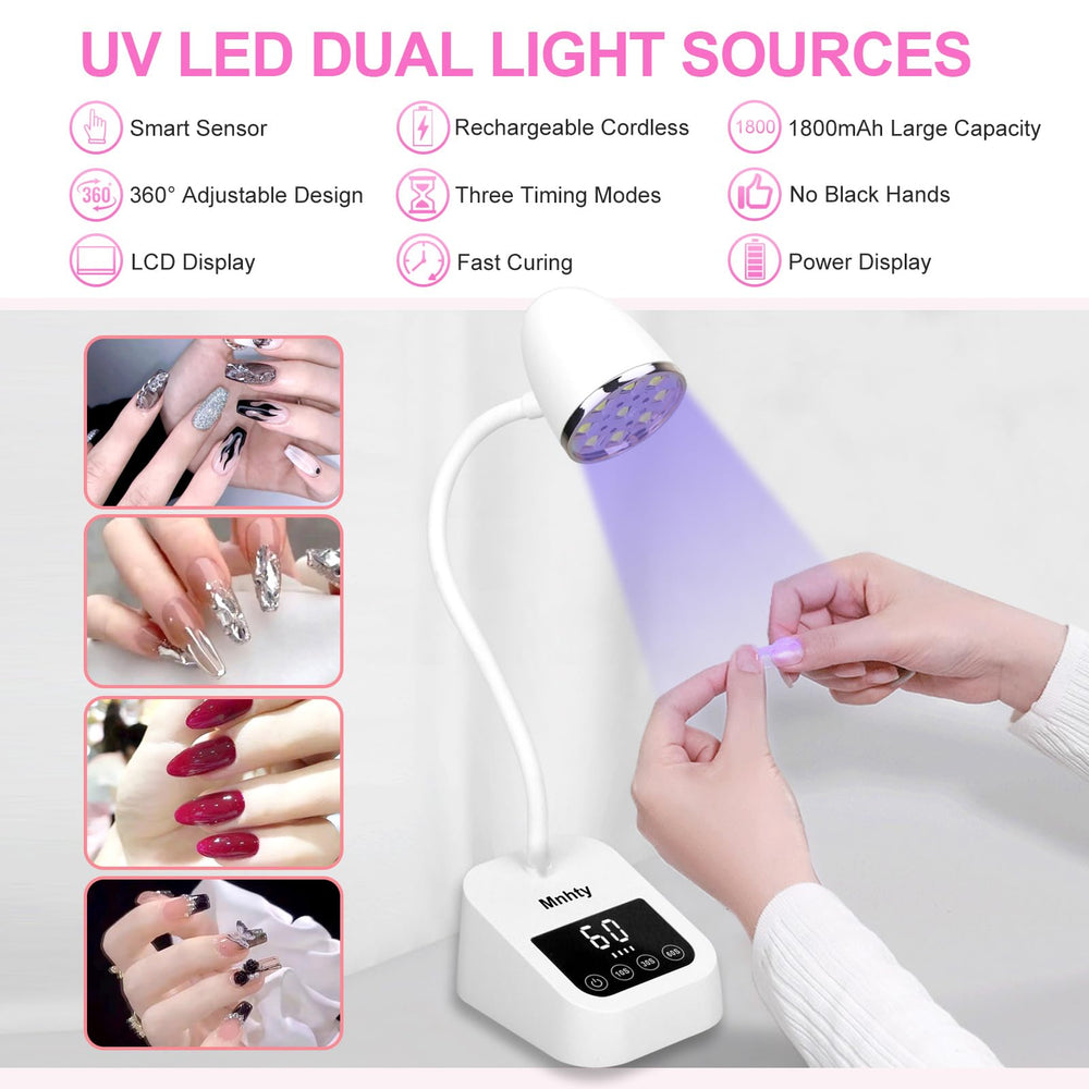 Mnhty gooseneck UV nail lamp side angle showing flexible bending