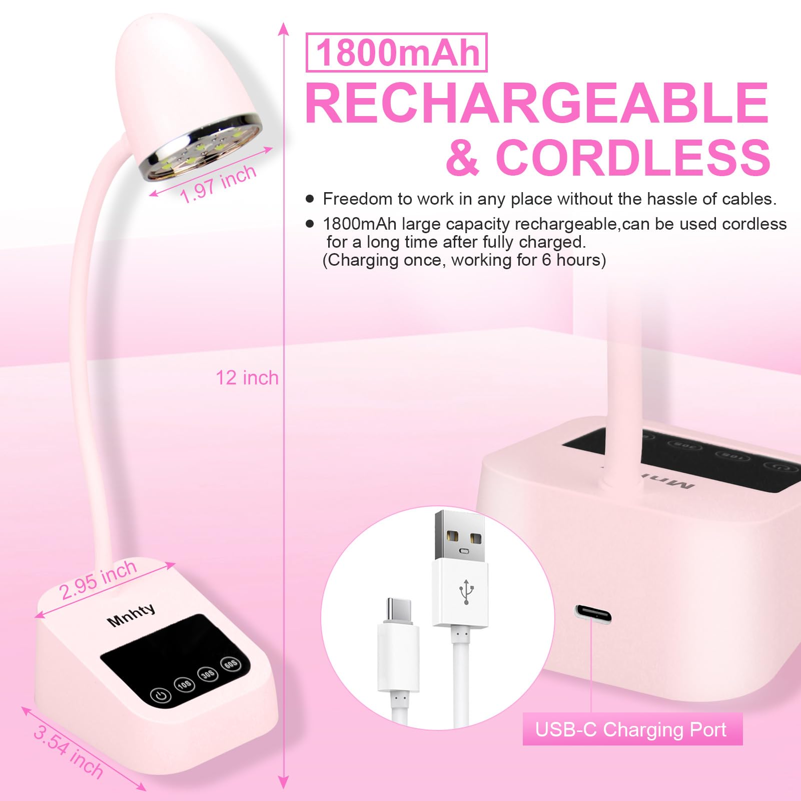 Mnhty nail lamp LCD display shows battery level and remaining time