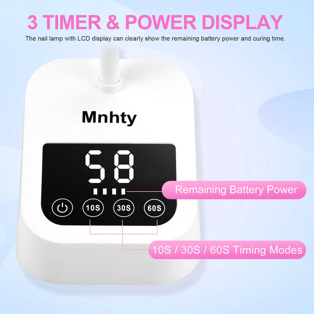 Mnhty UV nail lamp packaging box with lamp, cord, and manual