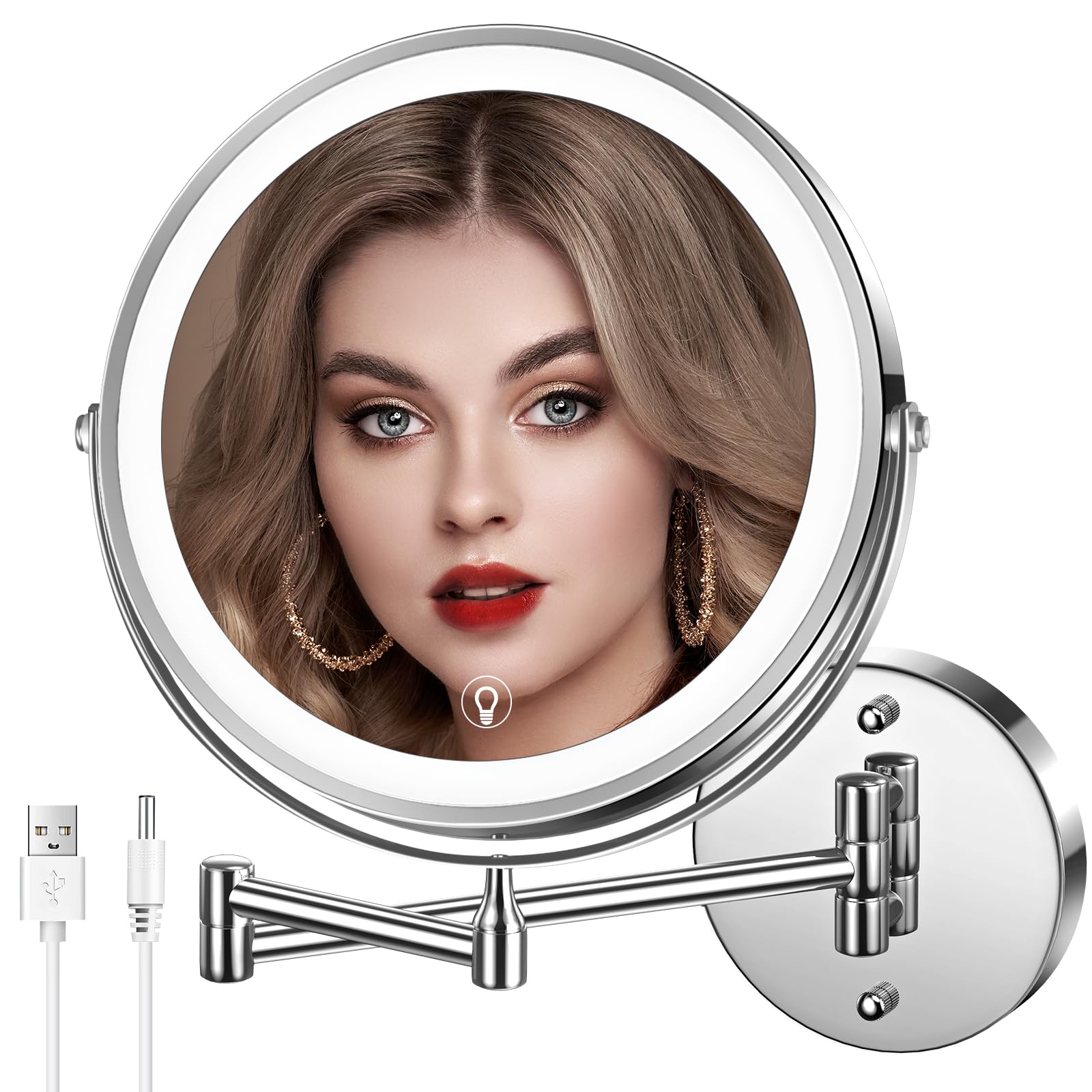MNIENT 8-inch wall-mount mirror has 1x/10x magnification for precise makeup application.