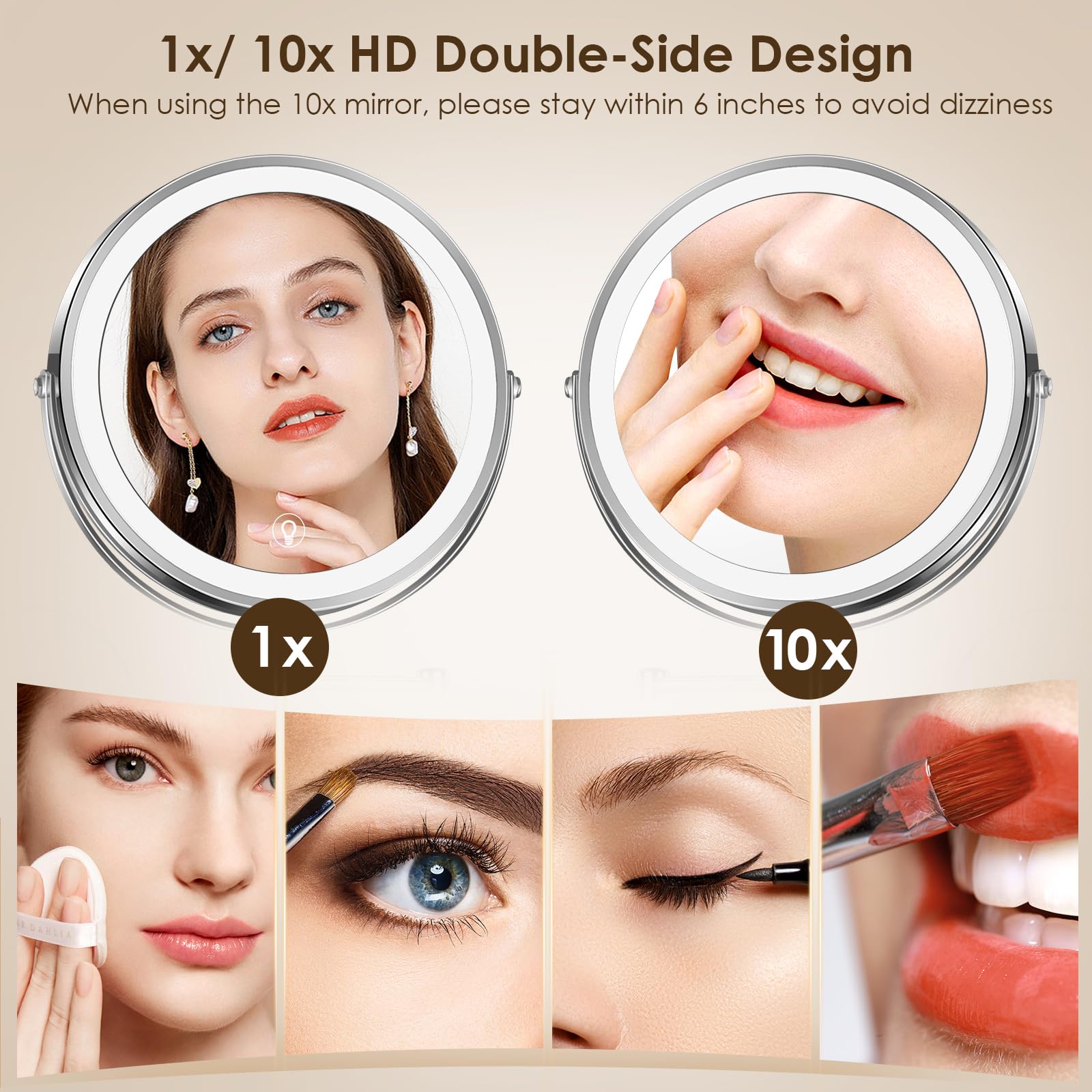 MNIENT double-sided magnification with silver-backed glass for clear detail.