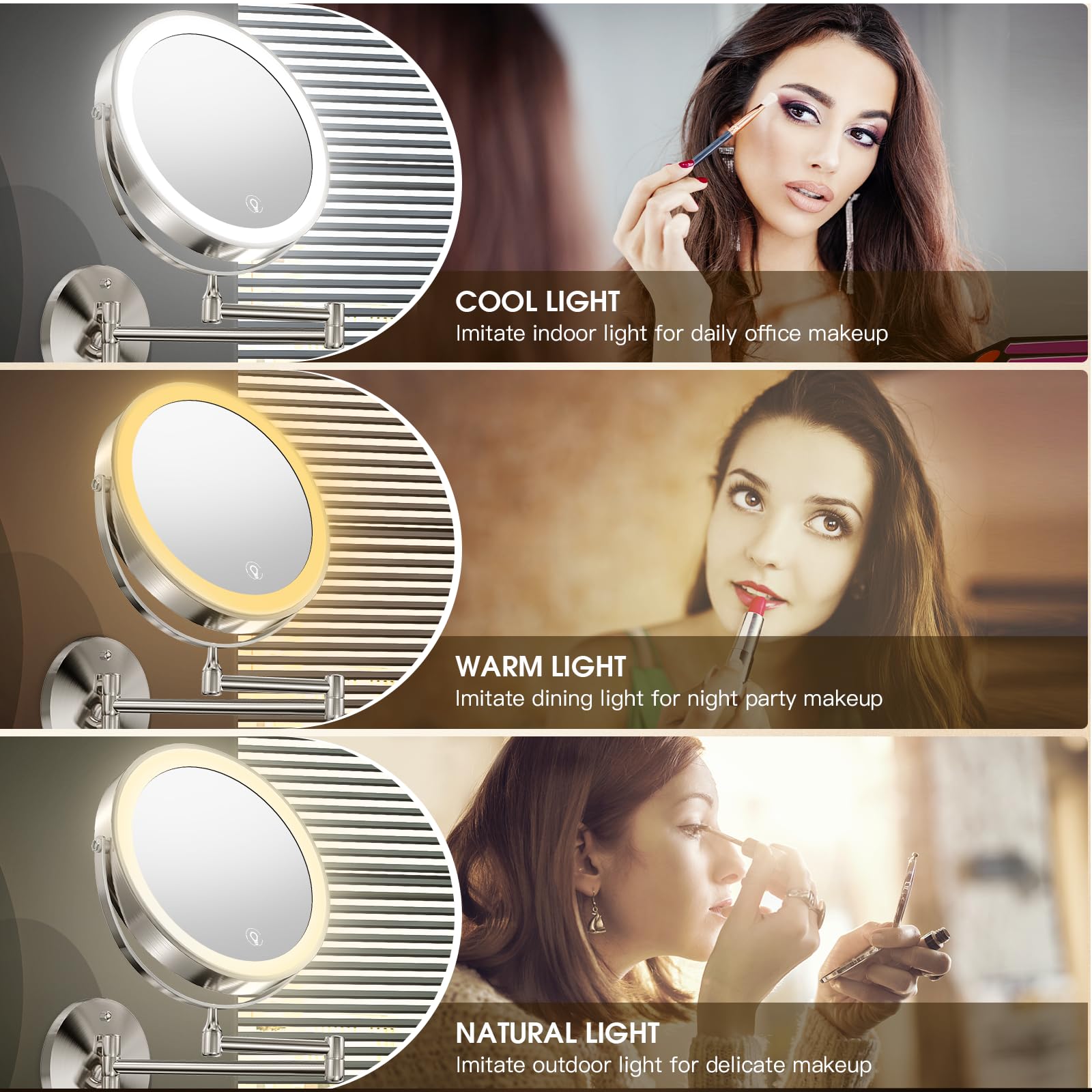 MNIENT double-sided 1x-10x magnification mirror showing detailed brow shaping.