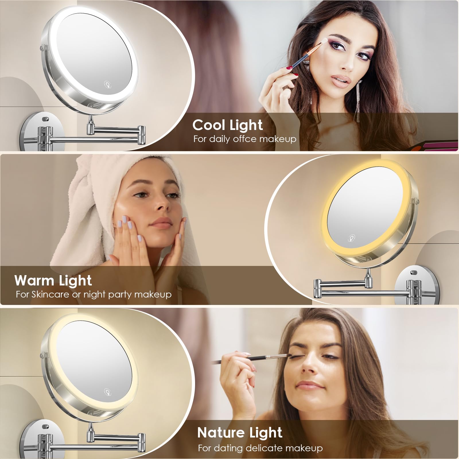 MNIENT LED three-color lighting for accurate color matching during makeup.