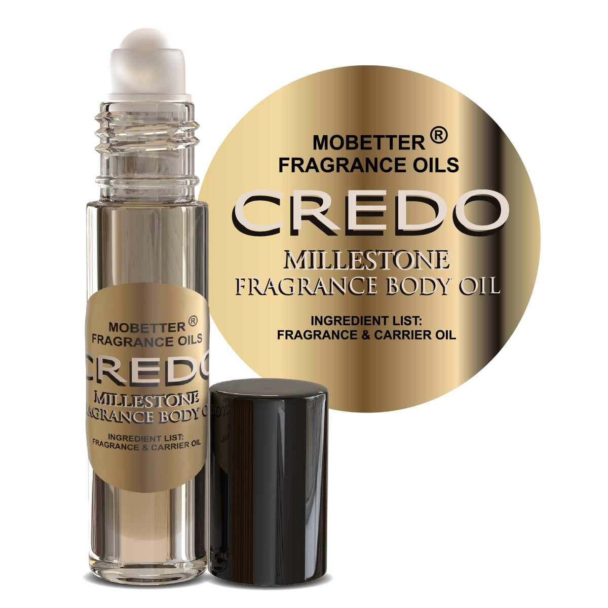 MOBETTER Credo Millestone roll-on glass bottle for on-the-go fragrance.