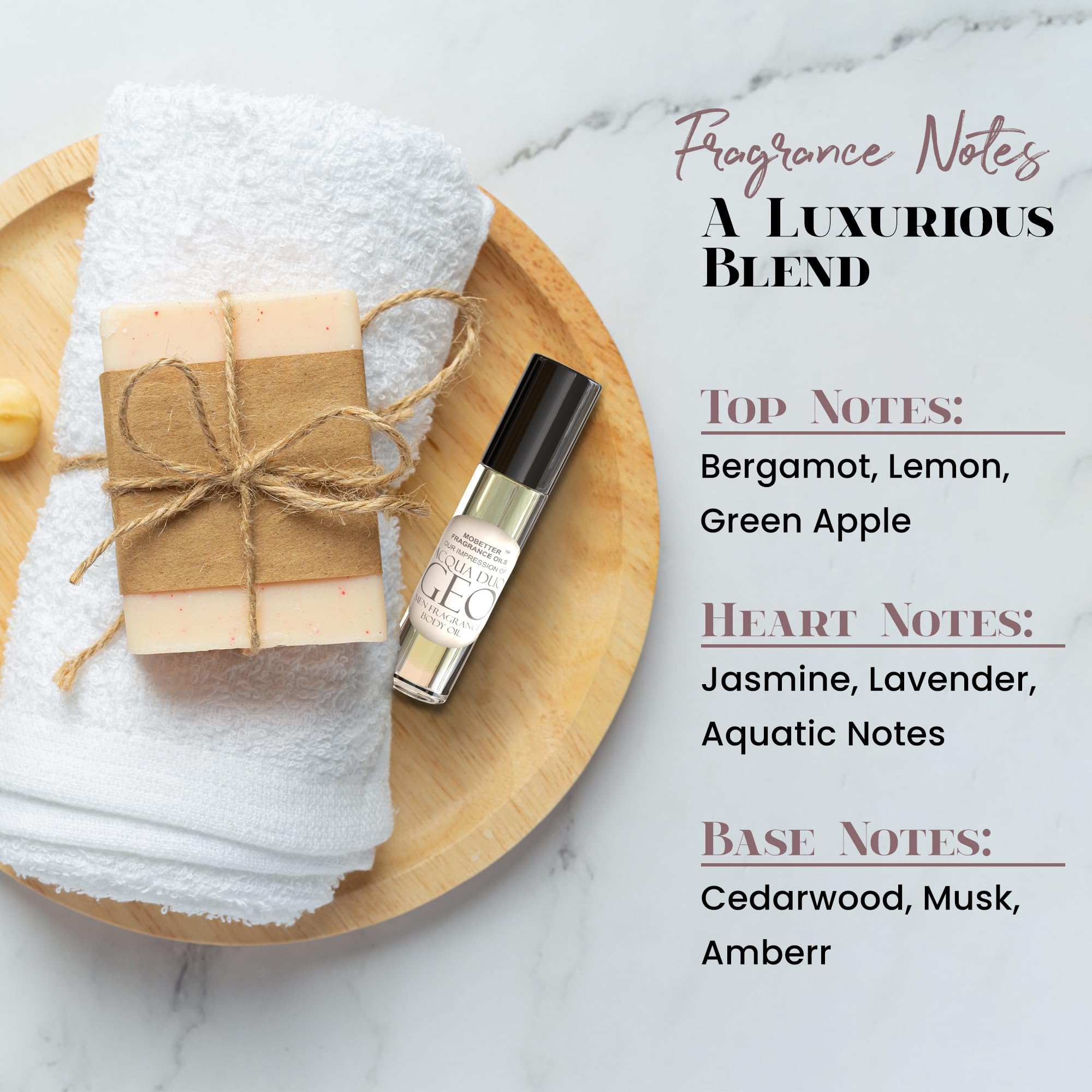 MOBETTER FRAGRANCE OILS Acqua Duo Geo, aplicación en muñeca para uso diario.