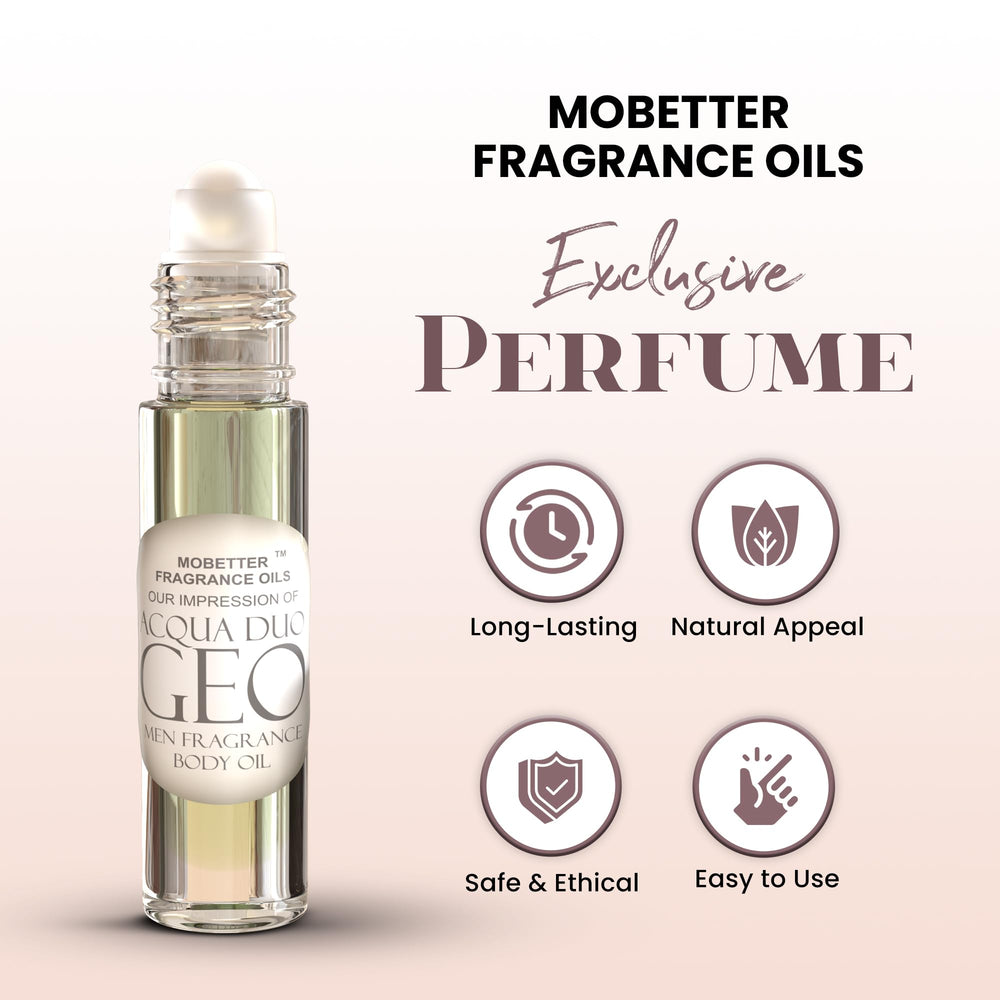 MOBETTER FRAGRANCE OILS Acqua Duo Geo, etiqueta clara y aroma.