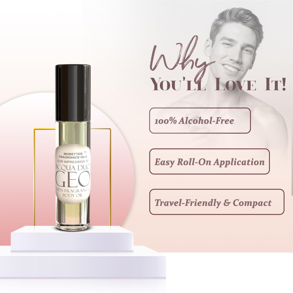 MOBETTER FRAGRANCE OILS Acqua Duo Geo, tamaño de 10 ml en la palma para llevar.