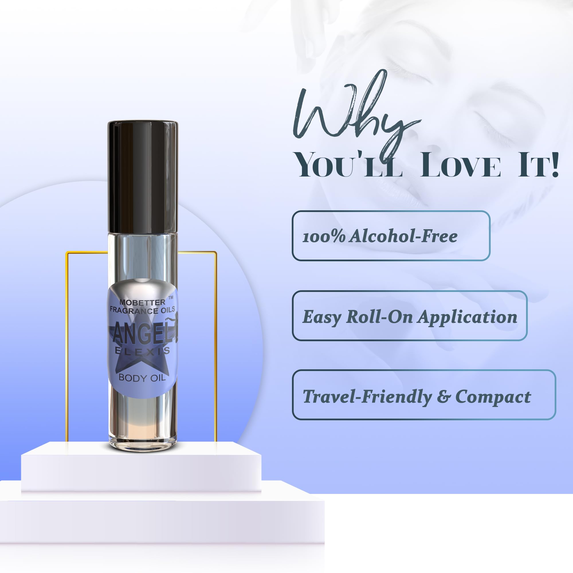 MOBETTER Angel Elexis packaging box for convenient travel-size roll-on